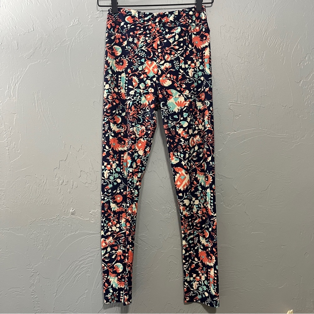 LuLaRoe Floral Pattern Leggings OS One Size‎ blue orange ivory